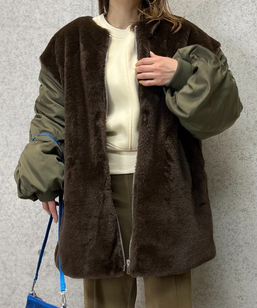 mi via loca(ミヴィアロカ)の「MA-1身頃ファー中綿ジャケット(ミリタリージャケット・レディース・ブラック/カーキ・FREE)」の18枚目の写真