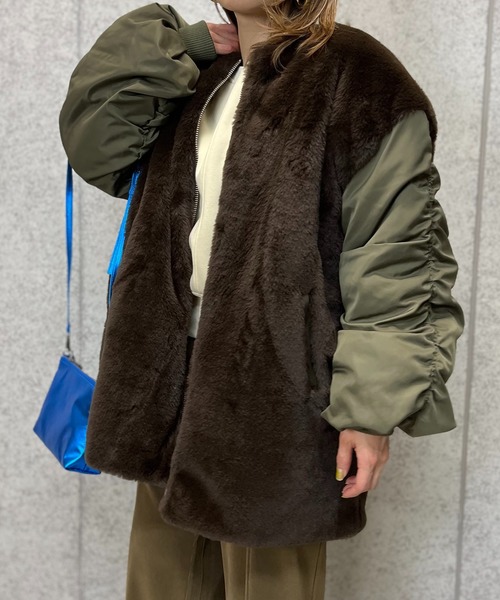 mi via loca(ミヴィアロカ)の「MA-1身頃ファー中綿ジャケット(ミリタリージャケット・レディース・ブラック/カーキ・FREE)」の22枚目の写真