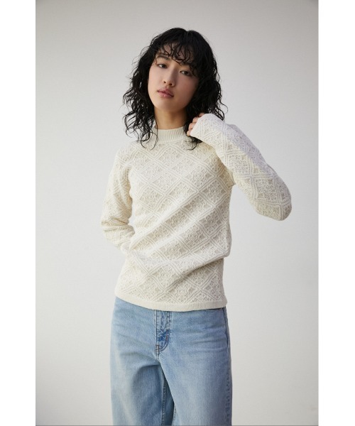 セール】LACE JACQUARD H/N KNIT TOPS/レースジャガードハイネック