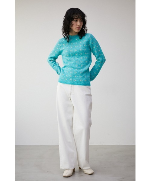 セール】LACE JACQUARD H/N KNIT TOPS/レースジャガードハイネック