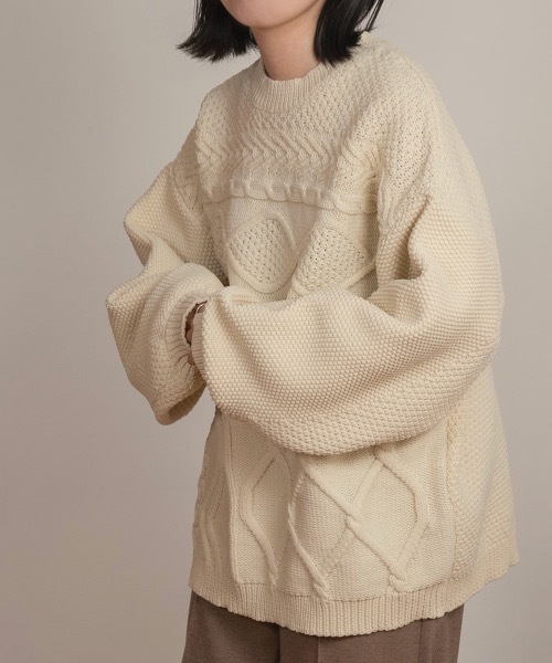 lawgy（ラウジー）の「patchwork pattern knit（ニット/セーター・レディース・ベージュ/グリーン/アイボリー・FREE）」の6枚目の写真