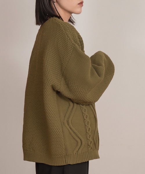 lawgy（ラウジー）の「patchwork pattern knit（ニット/セーター・レディース・ベージュ/グリーン/アイボリー・FREE）」の4枚目の写真