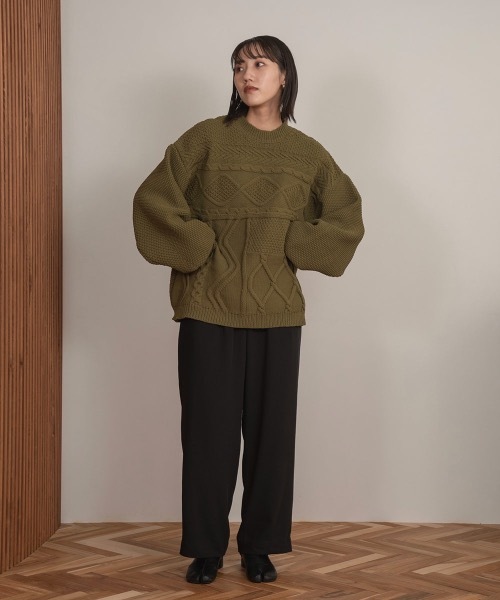 lawgy（ラウジー）の「patchwork pattern knit（ニット/セーター・レディース・ベージュ/グリーン/アイボリー・FREE）」の7枚目の写真