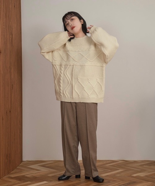 lawgy（ラウジー）の「patchwork pattern knit（ニット/セーター・レディース・ベージュ/グリーン/アイボリー・FREE）」の11枚目の写真