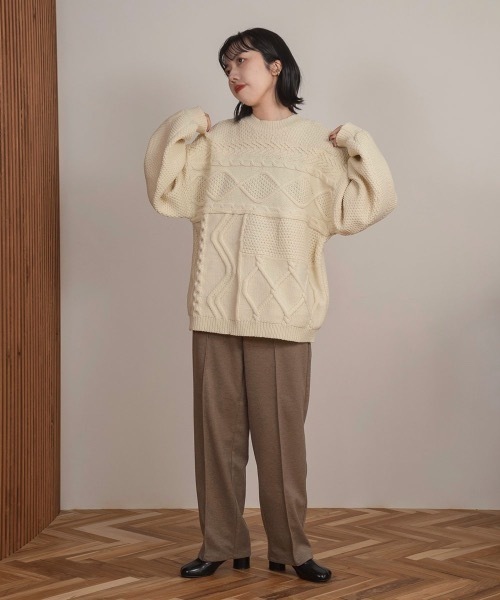 lawgy（ラウジー）の「patchwork pattern knit（ニット/セーター・レディース・ベージュ/グリーン/アイボリー・FREE）」の15枚目の写真