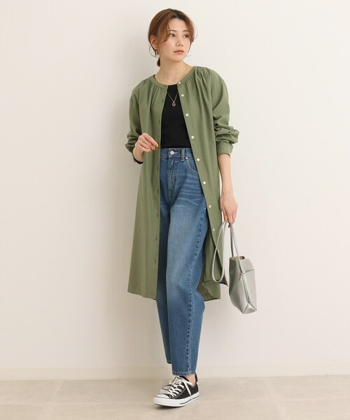 SHOO・LA・RUE（シューラルー）の「◆【UVカット/抗菌防臭/吸水速乾】大人のためのフレンチリネンブレンド 前あきロングシャツ（ワンピース・レディース・ホワイト系/ネイビー系2/ネイビー系7/ブルー系2/ピンク系/マスタード/カーキ/ライトブルー・02/03/04）」の10枚目の写真