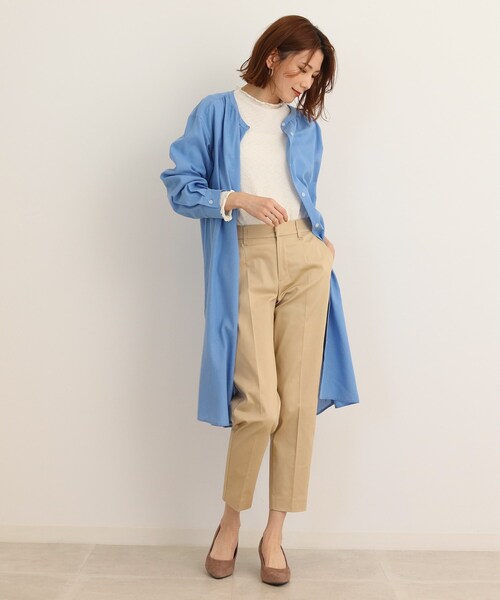 SHOO・LA・RUE（シューラルー）の「◆【UVカット/抗菌防臭/吸水速乾】大人のためのフレンチリネンブレンド 前あきロングシャツ（ワンピース・レディース・ホワイト系/ネイビー系2/ネイビー系7/ブルー系2/ピンク系/マスタード/カーキ/ライトブルー・02/03/04）」の21枚目の写真