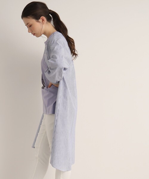 SHOO・LA・RUE（シューラルー）の「◆【UVカット/抗菌防臭/吸水速乾】大人のためのフレンチリネンブレンド 前あきロングシャツ（ワンピース・レディース・ホワイト系/ネイビー系2/ネイビー系7/ブルー系2/ピンク系/マスタード/カーキ/ライトブルー・02/03/04）」の16枚目の写真