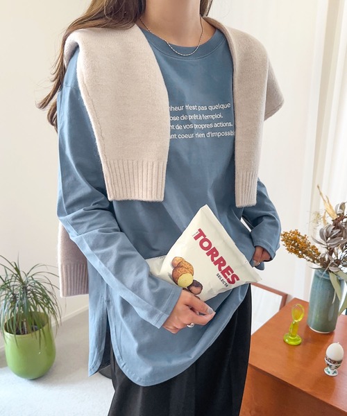 andme(アンドミー)の「無地/ボーダーエンブロイダリーロゴ長袖Tシャツ(Tシャツ/カットソー・レディース・ホワイト×ライム/ホワイト×グレー/ホワイト×レッド/ホワイト×ブルー/チャコールグレー/ベージュ/ブラウン/ベージュ系その他/ホワイト×ブラック/ブルー系その他・S/M)」の10枚目の写真