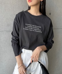 無地/ボーダーエンブロイダリーロゴ長袖Tシャツ