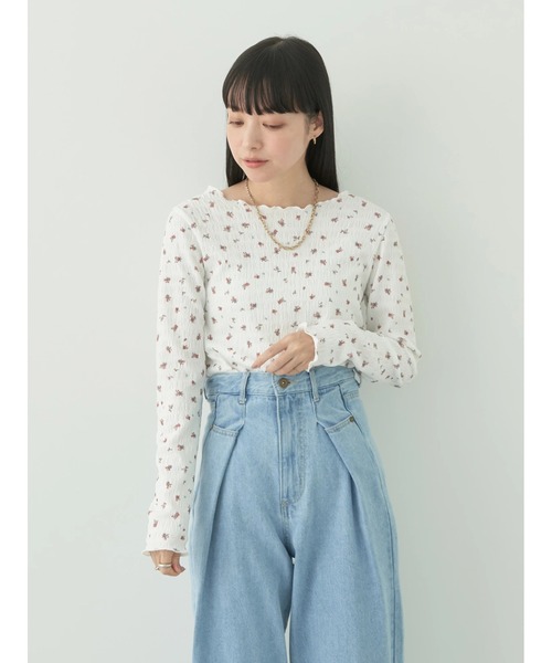 earth music&ecology（アースミュージックアンドエコロジー）の「フラワーメロープルオーバー（Tシャツ/カットソー・レディース・グレー/アイボリー・FREE）」の3枚目の写真