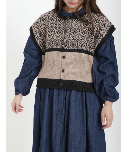 Samansa Mos2（サマンサ モスモス）の「ジャカード配色前後着ベスト（ベスト・レディース・ブルー/モカ/チャコール・ﾌﾘ-）」の18枚目の写真