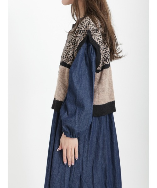 Samansa Mos2（サマンサ モスモス）の「ジャカード配色前後着ベスト（ベスト・レディース・ブルー/モカ/チャコール・ﾌﾘ-）」の20枚目の写真