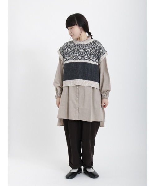 Samansa Mos2（サマンサ モスモス）の「ジャカード配色前後着ベスト（ベスト・レディース・ブルー/モカ/チャコール・ﾌﾘ-）」の6枚目の写真