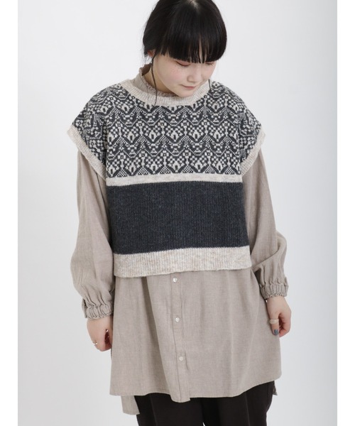 Samansa Mos2（サマンサ モスモス）の「ジャカード配色前後着ベスト（ベスト・レディース・ブルー/モカ/チャコール・ﾌﾘ-）」の8枚目の写真