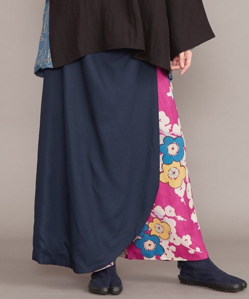 カヤ(カヤ)の「【カヤ】ジャポネズリ 華やぎ銘仙ラップパンツ(その他パンツ・レディース・ネイビー/グリーン/ブラック/グレー・FREE)」の1枚目の写真