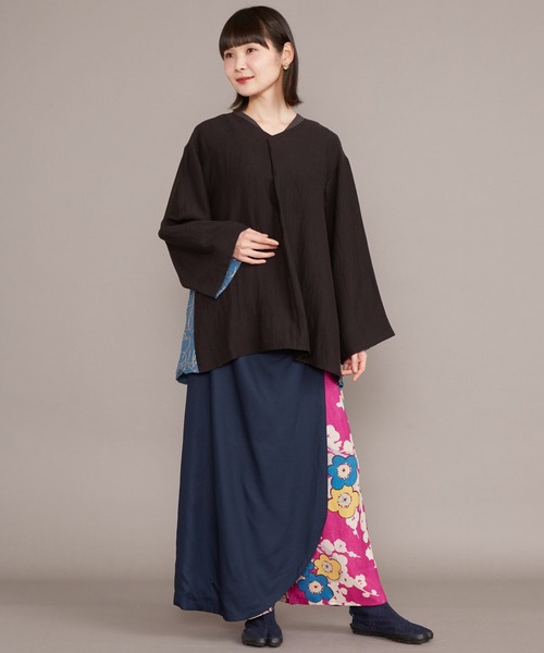 カヤ(カヤ)の「【カヤ】ジャポネズリ 華やぎ銘仙ラップパンツ(その他パンツ・レディース・ネイビー/グリーン/ブラック/グレー・FREE)」の11枚目の写真
