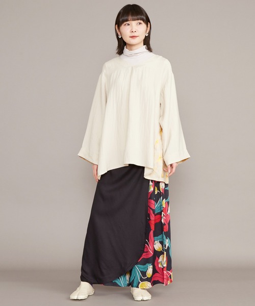 カヤ(カヤ)の「【カヤ】ジャポネズリ 華やぎ銘仙ラップパンツ(その他パンツ・レディース・ネイビー/グリーン/ブラック/グレー・FREE)」の8枚目の写真
