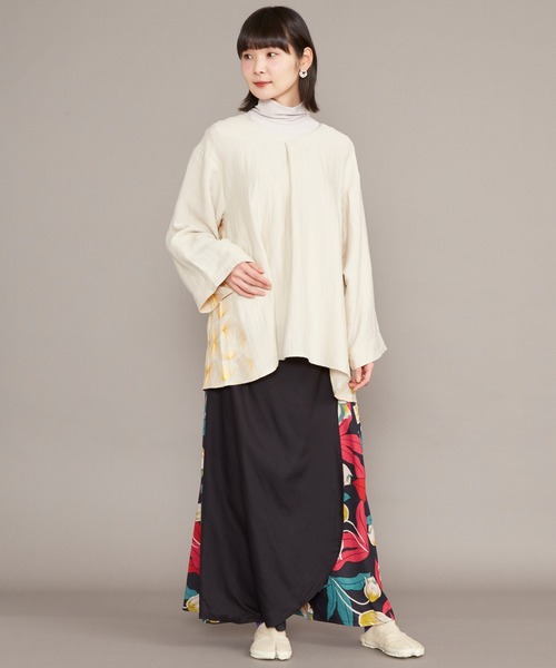 カヤ(カヤ)の「【カヤ】ジャポネズリ 華やぎ銘仙ラップパンツ(その他パンツ・レディース・ネイビー/グリーン/ブラック/グレー・FREE)」の10枚目の写真