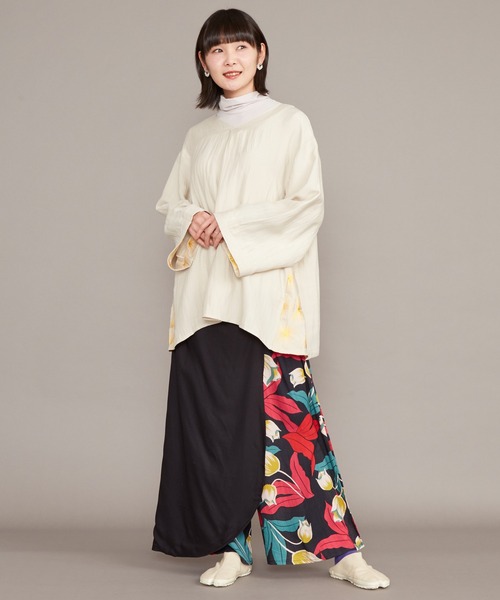カヤ(カヤ)の「【カヤ】ジャポネズリ 華やぎ銘仙ラップパンツ(その他パンツ・レディース・ネイビー/グリーン/ブラック/グレー・FREE)」の14枚目の写真