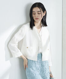 ◇【WEB限定】ウォッシャブルリネンライクフリンジショートジャケット