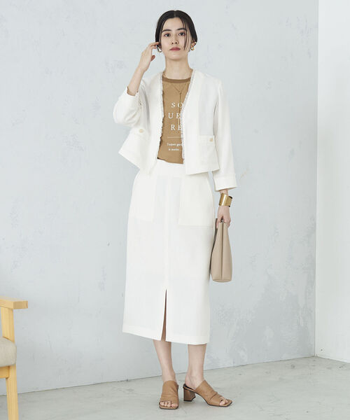 NOLLEY’S（ノーリーズ）の「◇【WEB限定】ウォッシャブルリネンライクフリンジショートジャケット（ノーカラージャケット・レディース・ベージュ/ネイビー/オフホワイト・38/36）」の11枚目の写真