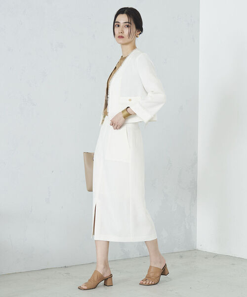 NOLLEY’S（ノーリーズ）の「◇【WEB限定】ウォッシャブルリネンライクフリンジショートジャケット（ノーカラージャケット・レディース・ベージュ/ネイビー/オフホワイト・38/36）」の12枚目の写真