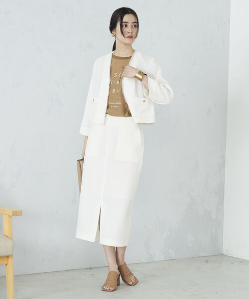 NOLLEY’S（ノーリーズ）の「◇【WEB限定】ウォッシャブルリネンライクフリンジショートジャケット（ノーカラージャケット・レディース・ベージュ/ネイビー/オフホワイト・38/36）」の13枚目の写真