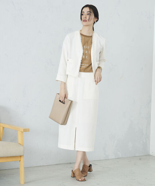 NOLLEY’S（ノーリーズ）の「◇【WEB限定】ウォッシャブルリネンライクフリンジショートジャケット（ノーカラージャケット・レディース・ベージュ/ネイビー/オフホワイト・38/36）」の15枚目の写真