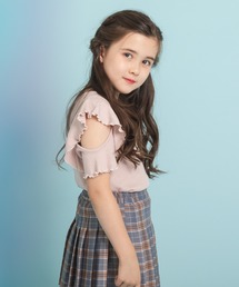 【快適さらリブ素材】リブフリルショルダーカットデザイントップス