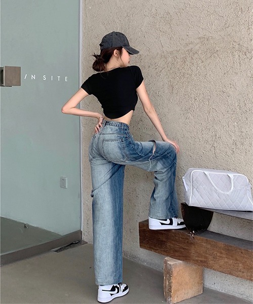 Chick（チック）の「▲Side Damage Wide Denim Pants / サイドダメージ ワイドデニムパンツ（デニムパンツ・メンズ・ブルー・M/L）」の5枚目の写真