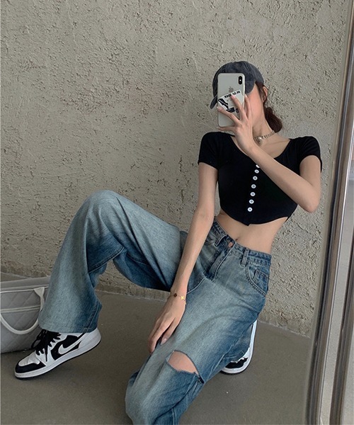 Chick（チック）の「▲Side Damage Wide Denim Pants / サイドダメージ ワイドデニムパンツ（デニムパンツ・メンズ・ブルー・M/L）」の7枚目の写真
