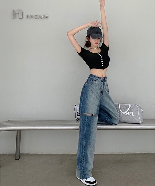 Chick（チック）の「▲Side Damage Wide Denim Pants / サイドダメージ ワイドデニムパンツ（デニムパンツ・メンズ・ブルー・M/L）」の8枚目の写真