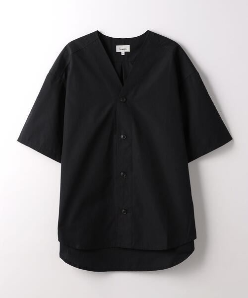 lownn（ローン）の「＜LOWNN＞ COLLARLESS SHORT SLEEVE SHIRT/シャツ（シャツ/ブラウス・メンズ・ホワイト/ブラック・44/46）」の2枚目の写真