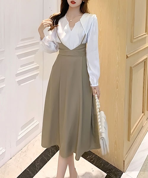 フリルブラウス付きキャミワンピースセット（サロペット/オーバーオール）｜Pittok（ピットク）