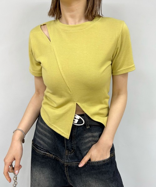 WHO'S WHO gallery（フーズフーギャラリー）の「カッティングデザインTEE（Tシャツ/カットソー・レディース・ホワイト/チャコールグレー/ブラック/マスタード・FREE）」の14枚目の写真