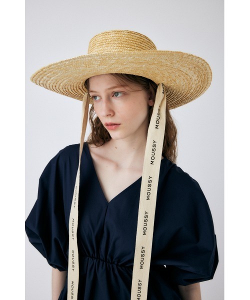 MOUSSY(マウジー)の「LETTERING RIBBON BOATER ハット(ハット・レディース・ベージュ・FREE)」の1枚目の写真