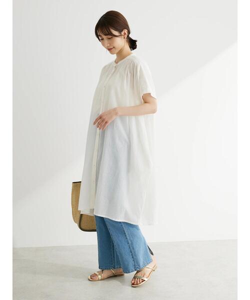 Green Parks(グリーンパークス)の「I ギャザー5分袖チュニック(チュニック・レディース・パープル/オフホワイト/グリーン/ブラック・FREE)」の19枚目の写真