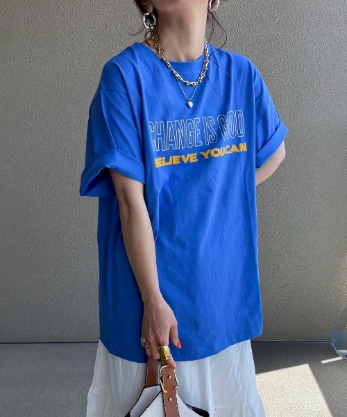 feepur by saya（フェピュールバイサヤ）の「メッセージロゴTee（Tシャツ/カットソー・レディース・ブルー/オフホワイト/ピンク・MEDIUM）」の4枚目の写真