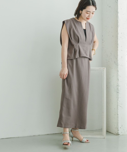 ITEMS URBANRESEARCH（アイテムズ アーバンリサーチ）の「ドライタッチセットスカート（ワンピース・レディース・ブラック/モカ・FREE）」の2枚目の写真