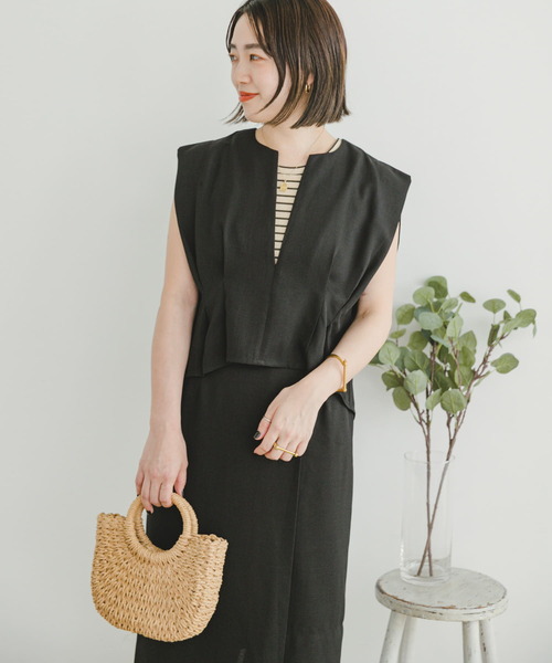 ITEMS URBANRESEARCH（アイテムズ アーバンリサーチ）の「ドライタッチセットスカート（ワンピース・レディース・ブラック/モカ・FREE）」の3枚目の写真