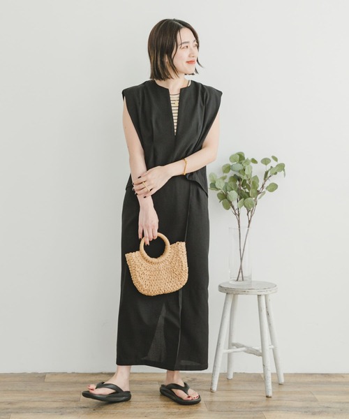 ITEMS URBANRESEARCH（アイテムズ アーバンリサーチ）の「ドライタッチセットスカート（ワンピース・レディース・ブラック/モカ・FREE）」の9枚目の写真