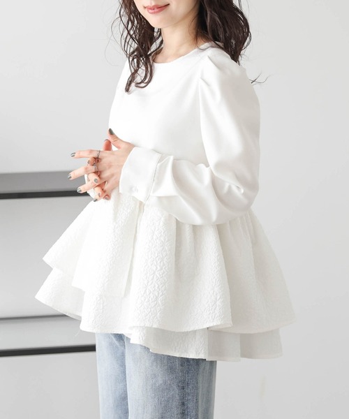 SUGAR BISKET（シュガービスケット）の「ペプラムプルオーバー（Tシャツ/カットソー・レディース・ブラック/ホワイト/ホワイト系その他/ブラック系その他・フリー）」の6枚目の写真