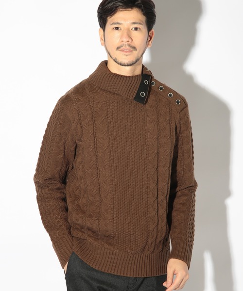 UNION STATION（ユニオンステーション）の「ドクターネックケーブルニット（ニット/セーター・メンズ・ボルドー/ブルー/ブラウン/ホワイト/ブラック・LL/L/M）」の3枚目の写真