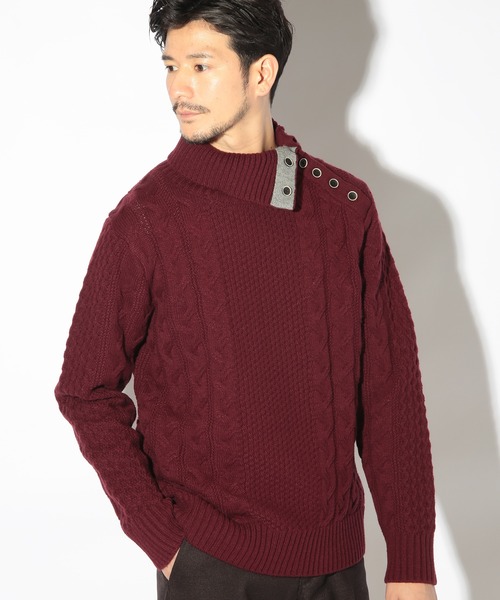 UNION STATION（ユニオンステーション）の「ドクターネックケーブルニット（ニット/セーター・メンズ・ボルドー/ブルー/ブラウン/ホワイト/ブラック・LL/L/M）」の5枚目の写真