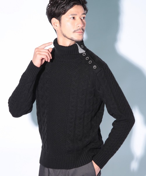 UNION STATION（ユニオンステーション）の「ドクターネックケーブルニット（ニット/セーター・メンズ・ボルドー/ブルー/ブラウン/ホワイト/ブラック・LL/L/M）」の2枚目の写真