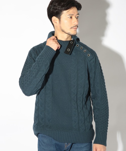 UNION STATION（ユニオンステーション）の「ドクターネックケーブルニット（ニット/セーター・メンズ・ボルドー/ブルー/ブラウン/ホワイト/ブラック・LL/L/M）」の6枚目の写真