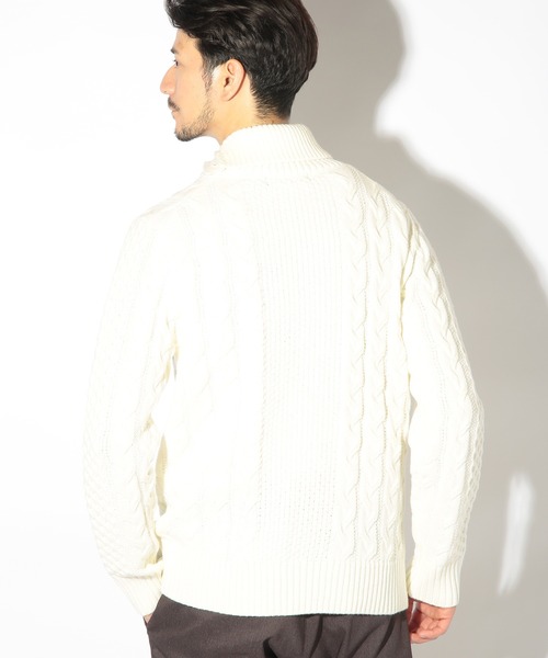 UNION STATION（ユニオンステーション）の「ドクターネックケーブルニット（ニット/セーター・メンズ・ボルドー/ブルー/ブラウン/ホワイト/ブラック・LL/L/M）」の11枚目の写真