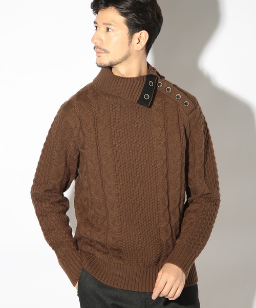 UNION STATION（ユニオンステーション）の「ドクターネックケーブルニット（ニット/セーター・メンズ・ボルドー/ブルー/ブラウン/ホワイト/ブラック・LL/L/M）」の12枚目の写真