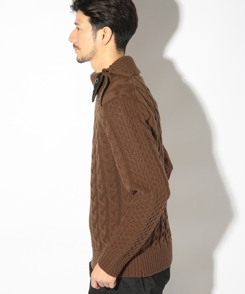 UNION STATION（ユニオンステーション）の「ドクターネックケーブルニット（ニット/セーター・メンズ・ボルドー/ブルー/ブラウン/ホワイト/ブラック・LL/L/M）」の13枚目の写真